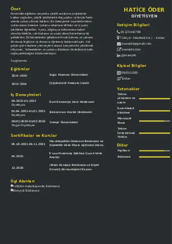 Beslenme Uzmanı Diyetisyen CV Örnekleri cv indir